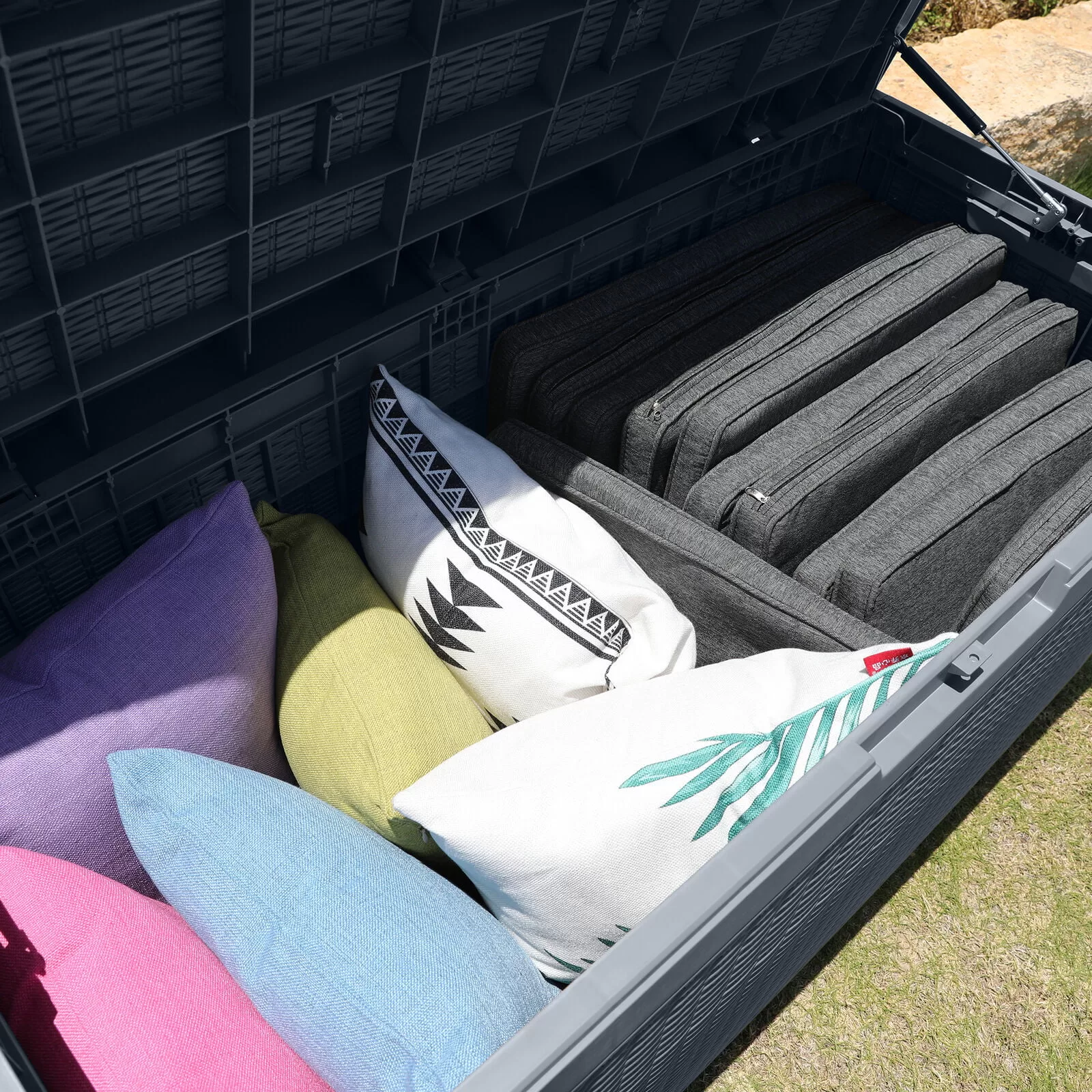 YITAHOME 100gal Large Outdoor Storage Deck Box Patio Container Organizer Bin with Cushion Seating Waterproof, Gray