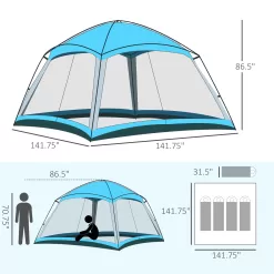 Outsunny 12' x 12' Screen House Room, 8 Person Camping Tent w/ Carry Bag and 4 Mesh Walls for Hiking, Backpacking, and Traveling, Easy Set Up