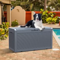 YITAHOME 100gal Large Outdoor Storage Deck Box Patio Container Organizer Bin with Cushion Seating Waterproof, Gray