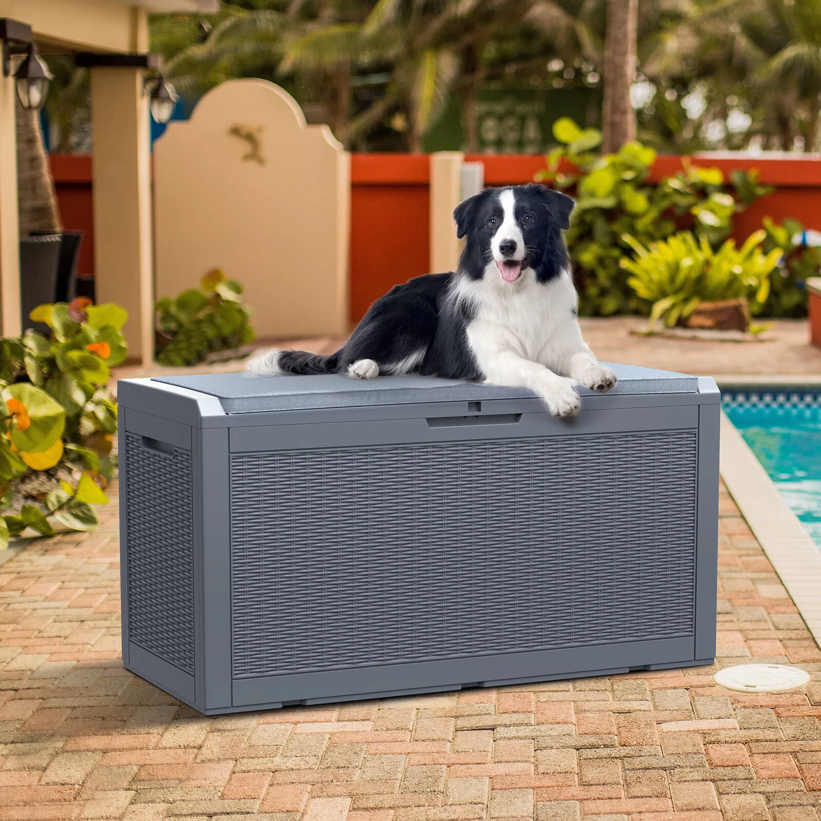 YITAHOME 100gal Large Outdoor Storage Deck Box Patio Container Organizer Bin with Cushion Seating Waterproof, Gray