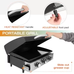 Sophia & William 3-Burners Gas Griddle Portable Flat Table Top BBQ Grill 24,000 BUT