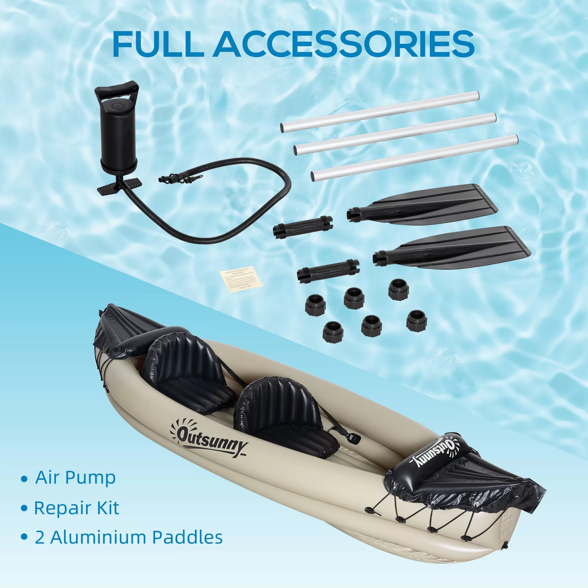 Outsunny 2 Person Inflatable Kayak, Includes Paddles, Repair Kit, Portable Tandem Blow Up Boat, Beige