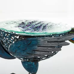 Wind & Weather Vibrant Metal Peacock Birdbath with Glass Bowl