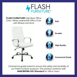 Flash Furniture High Back White LeatherSoft Executive Swivel Office Chair with Chrome Frame and Arms