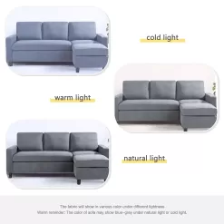 Walsunny Convertible Sectional Reversible Chaise, L-Shaped Sofa with Modern Linen Fabric(Gray)