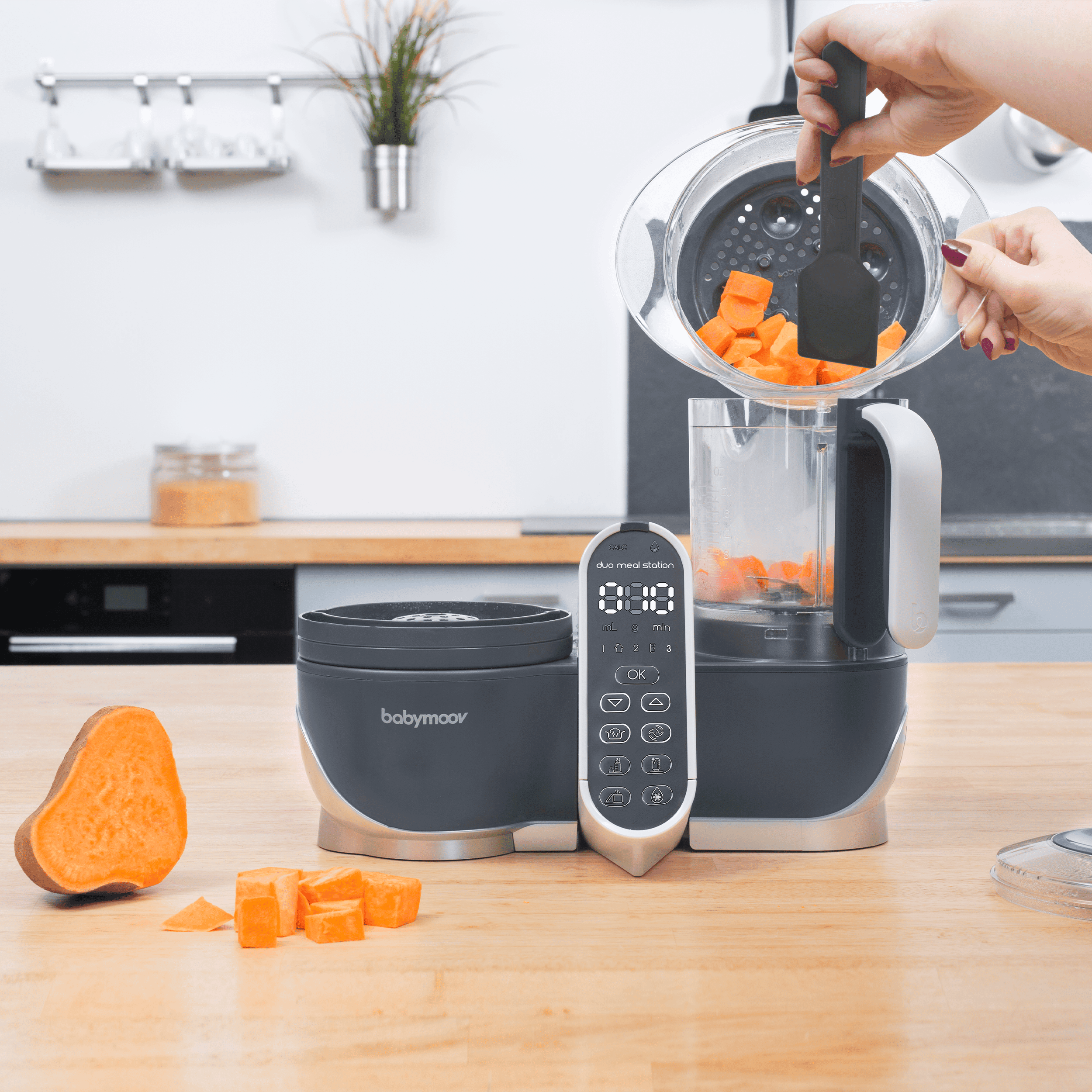 Babymoov Duo Meal Station | 6 in 1 Food Processor With Steam Cooker, Multi-Speed Blender, Baby Purees, Warmer, Defroster, Sterilizer, Grey