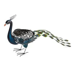 Wind & Weather Vibrant Metal Peacock Birdbath with Glass Bowl