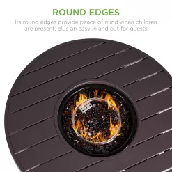 Best Choice Products 32in Round Gas Fire Pit Table, 50,000 BTU Outdoor Wicker Patio Propane Firepit w/ Cover - Brown