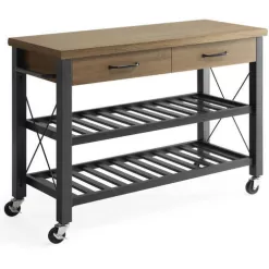 Whalen Santa Fe Kitchen Cart with Metal Shelves and TV Stand Feature