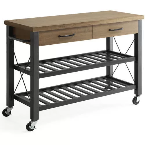 Whalen Santa Fe Kitchen Cart with Metal Shelves and TV Stand Feature