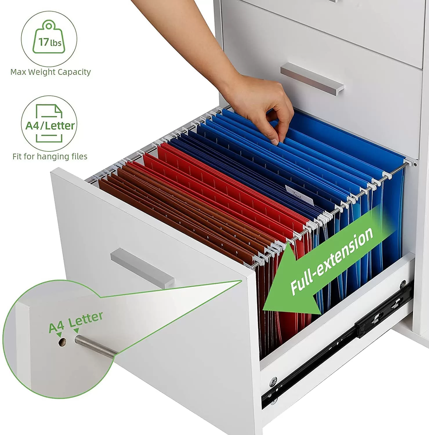 TUSY 3-Drawer Wood File Cabinet, Mobile Lateral Filing Cabinet for Home Office, Printer Stand with Open Storage Shelves, White