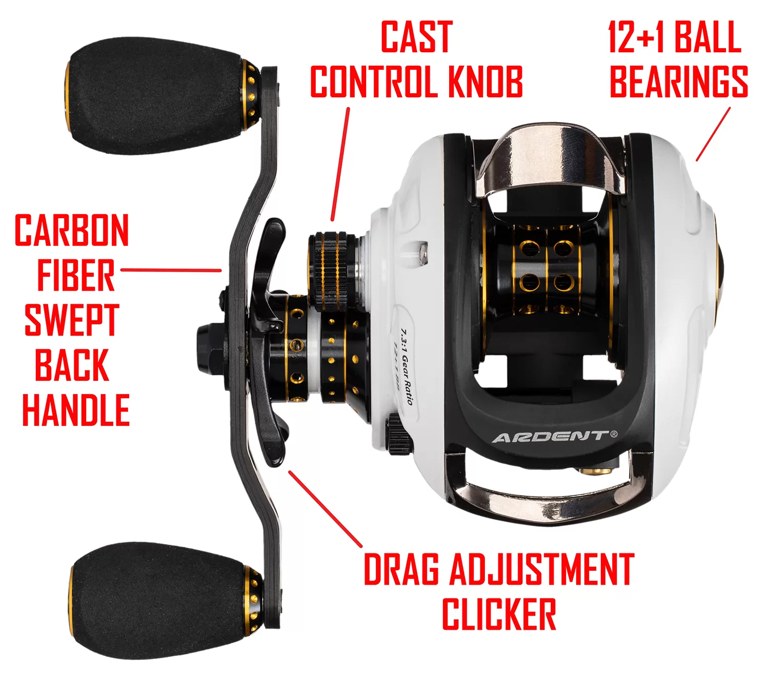 Ardent Apex Grand Baitcast Reel,7.3:1 Gear Ratio, Right Hand