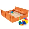 Best Choice Products 47x47-Inch Kids Wooden Outdoor Sandbox w/ 2 Foldable Bench Seats, Liner - Brown