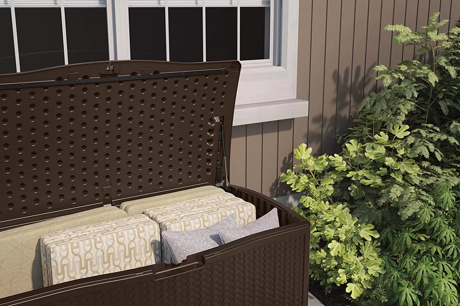 Suncast 52.75-in L x 29-in 124-Gallon Java Plastic Deck Box - Image 6