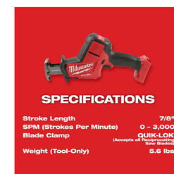 Milwaukee Reciprocating Saw 2719-20-48-11-1820 M18 FUEL 18-Volt Lithium-Ion Brushless Cordless HACKZALL with 2.0 Ah Battery