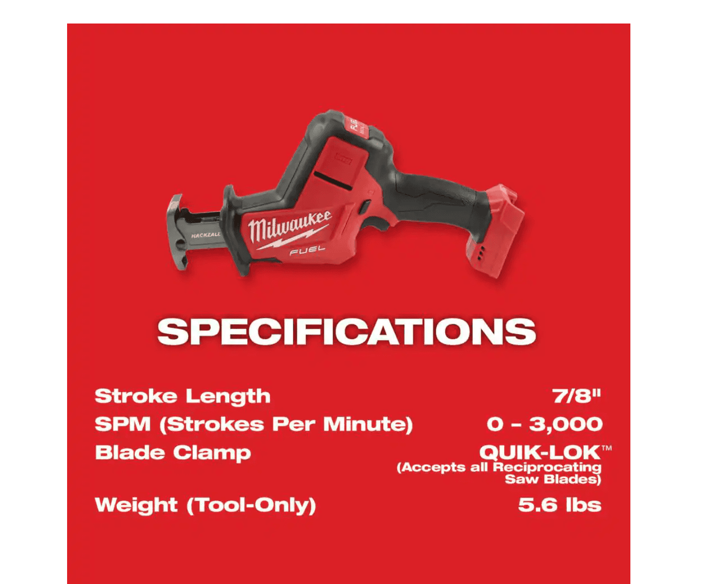 Milwaukee Reciprocating Saw 2719-20-48-11-1820 M18 FUEL 18-Volt Lithium-Ion Brushless Cordless HACKZALL with 2.0 Ah Battery