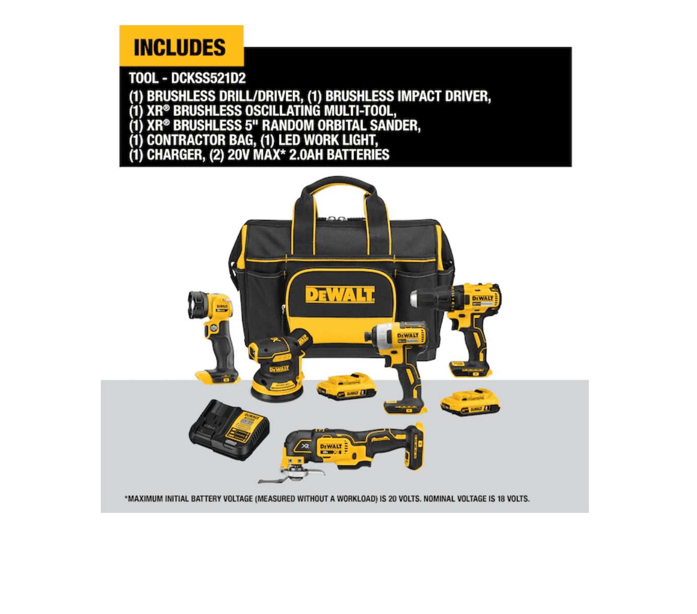 DEWALT DCKSS521D2 5-Tool 20-Volt Max Brushless Power Tool Combo Kit with Soft Case (2-Batteries and charger Included) - Image 7