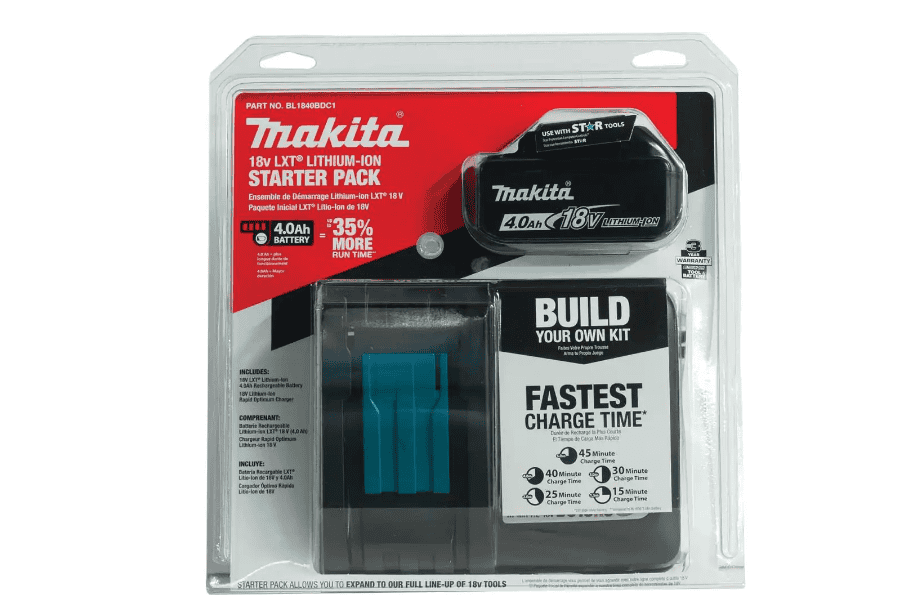 Makita BL1840BDC1 18-Volt LXT Lithium-Ion High Capacity Battery Pack 4.0Ah with Fuel Gauge and Charger Starter Kit