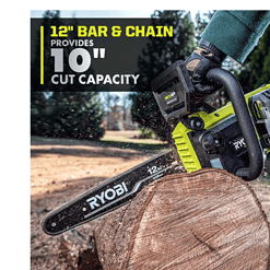 RYOBI P2570 ONE+ HP 18V Brushless Whisper Series 12 in. Cordless Battery Chainsaw with 6.0 Ah Battery and Charger