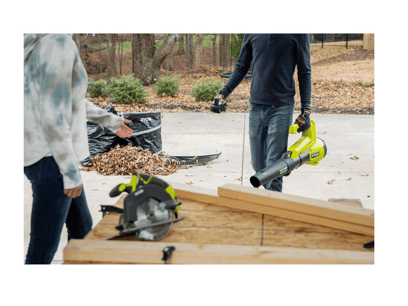 RYOBI P2520-BLW ONE+ HP 18V Brushless 10 in. Cordless Battery Chainsaw and 110 MPH 350 CFM Leaf Blower with 4.0 Ah Battery and Charger