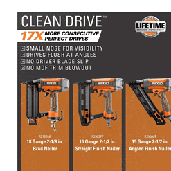 RIDGID R250SFF Pneumatic 16-Gauge 2-1/2 in. Straight Finish Nailer with CLEAN DRIVE Technology