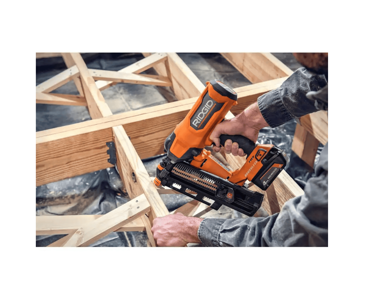 RIDGID R09894B-AC87004 18V Lithium-Ion Brushless Cordless 21° 3-1/2 in. Framing Nailer with 18V Lithium-Ion 4.0 Ah Battery