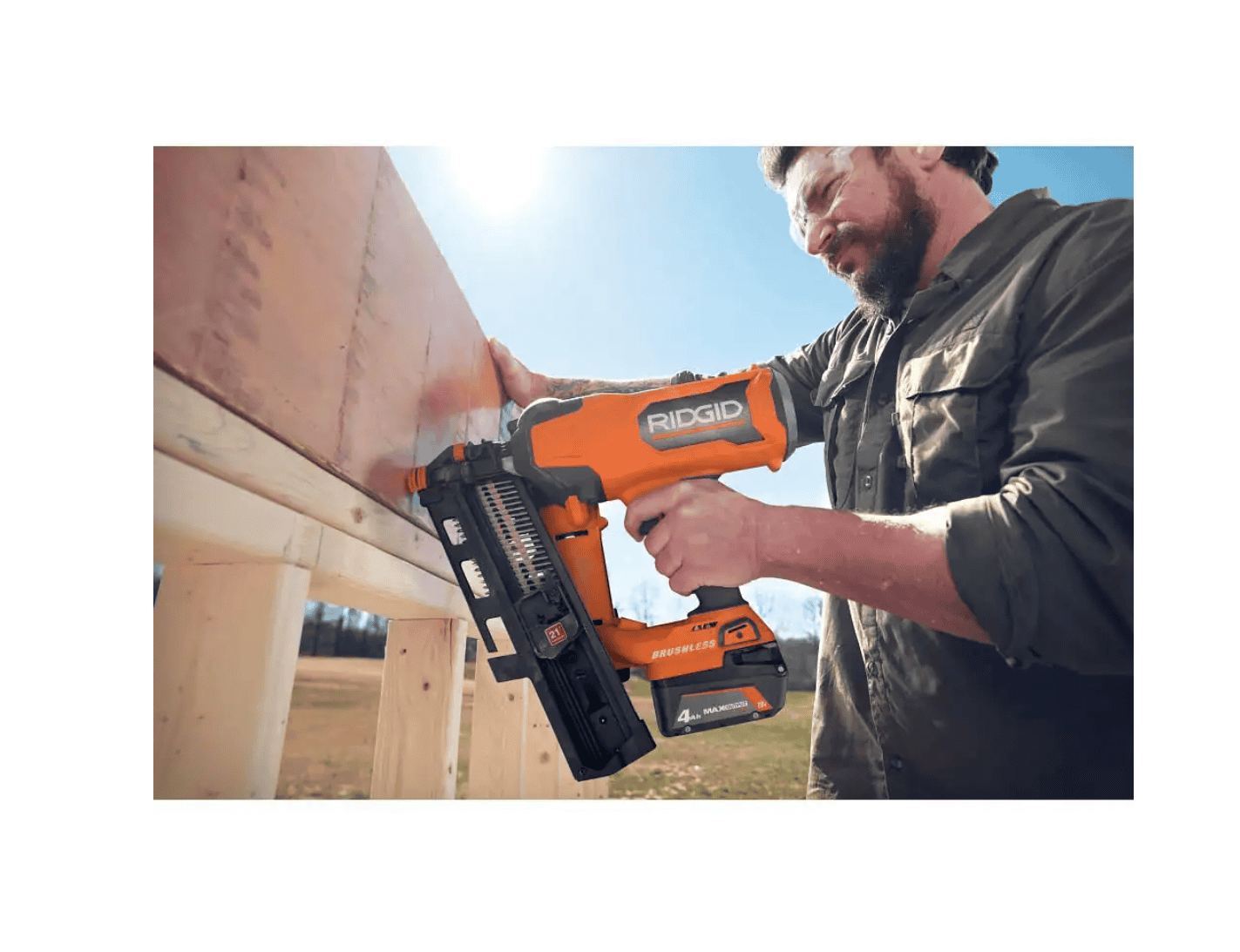 RIDGID R09894B-AC8400802P 18V Lithium-Ion Brushless Cordless 21° 3-1/2 in. Framing Nailer with 18V Compact Lithium-Ion 2.0 Ah Battery 2-Pack