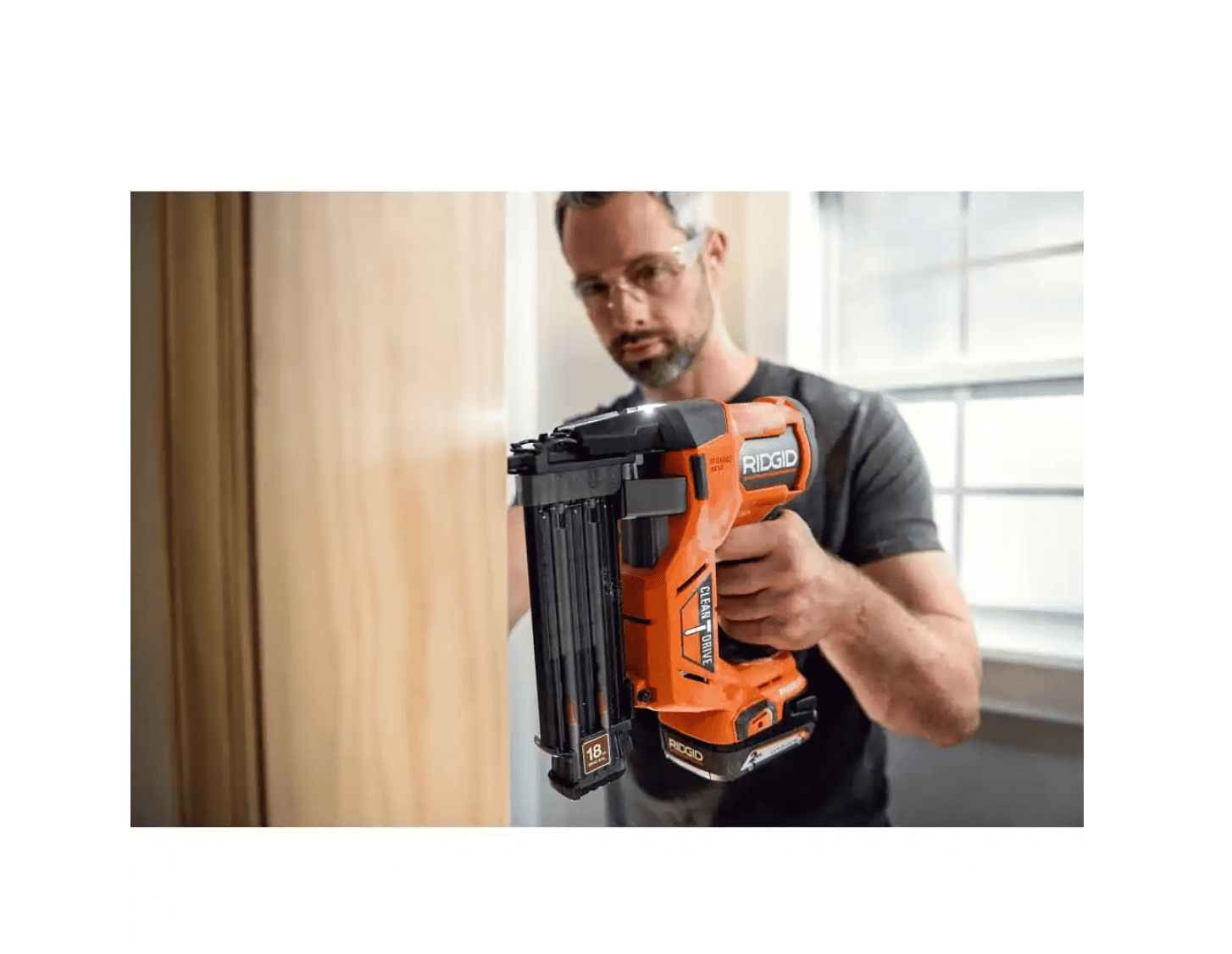 RIDGID R09891B-AC8400802 18V Brushless Cordless 18-Gauge 2-1/8 in. Brad Nailer with CLEAN DRIVE Technology with 18V 2.0 Ah Lithium-Ion Battery