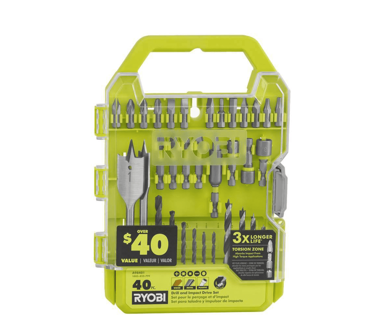 RYOBI PBLDD01K-A98401 ONE+ HP 18V Brushless Cordless 1/2 in. Drill/Driver Kit w/(2) Batteries, Charger, Bag, & Drill/Drive Kit (40-Piece)