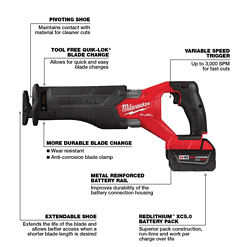 Milwaukee 2821-21 M18 FUEL 18V Lithium-Ion Brushless Cordless SAWZALL Reciprocating Saw Kit W/one 5.0 Ah Batteries, Charger and Case