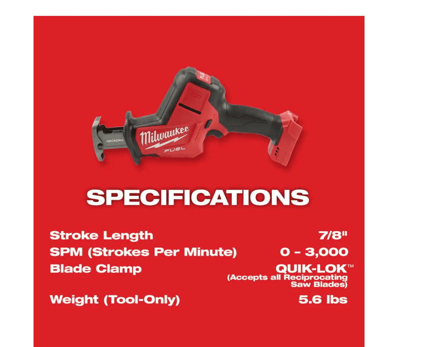 Milwaukee 2719-20 M18 FUEL 18V Lithium-Ion Brushless Cordless HACKZALL Reciprocating Saw (Tool-Only)