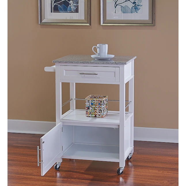 Linon White Wood Base with Mdf Granite Top Rolling Kitchen Cart (27-in x 18-in x 36-in) - Image 8