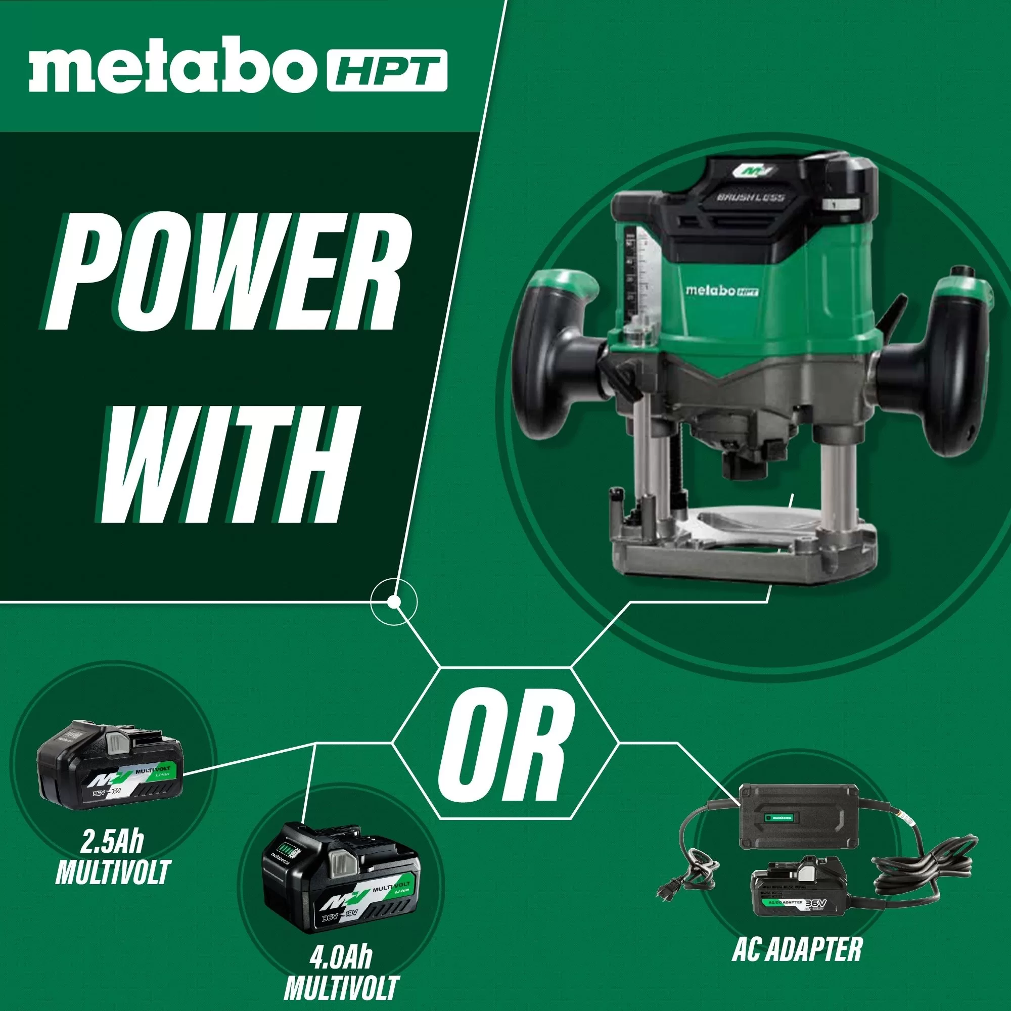 Metabo HPT MultiVolt 1/4-in and 1/2-in 2-HP Variable Speed Brushless Plunge Cordless Router Soft Case (Battery & Charger Included) - Image 5