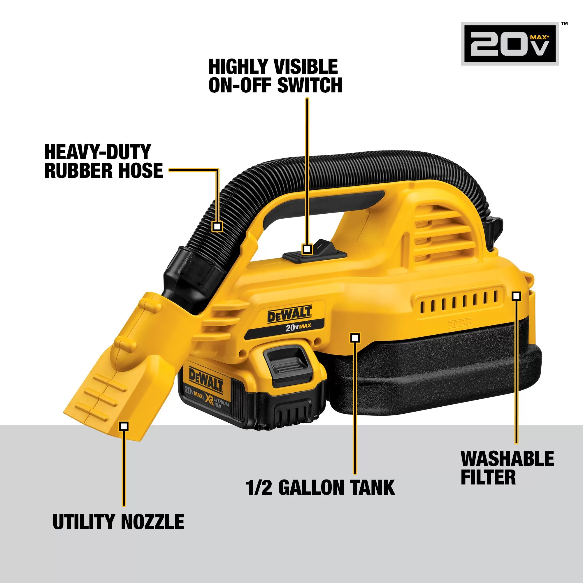 DEWALT 20-volt Max 0.5-Gallons 0.3-HP Cordless Wet/Dry Shop Vacuum (Battery Included) - Image 5