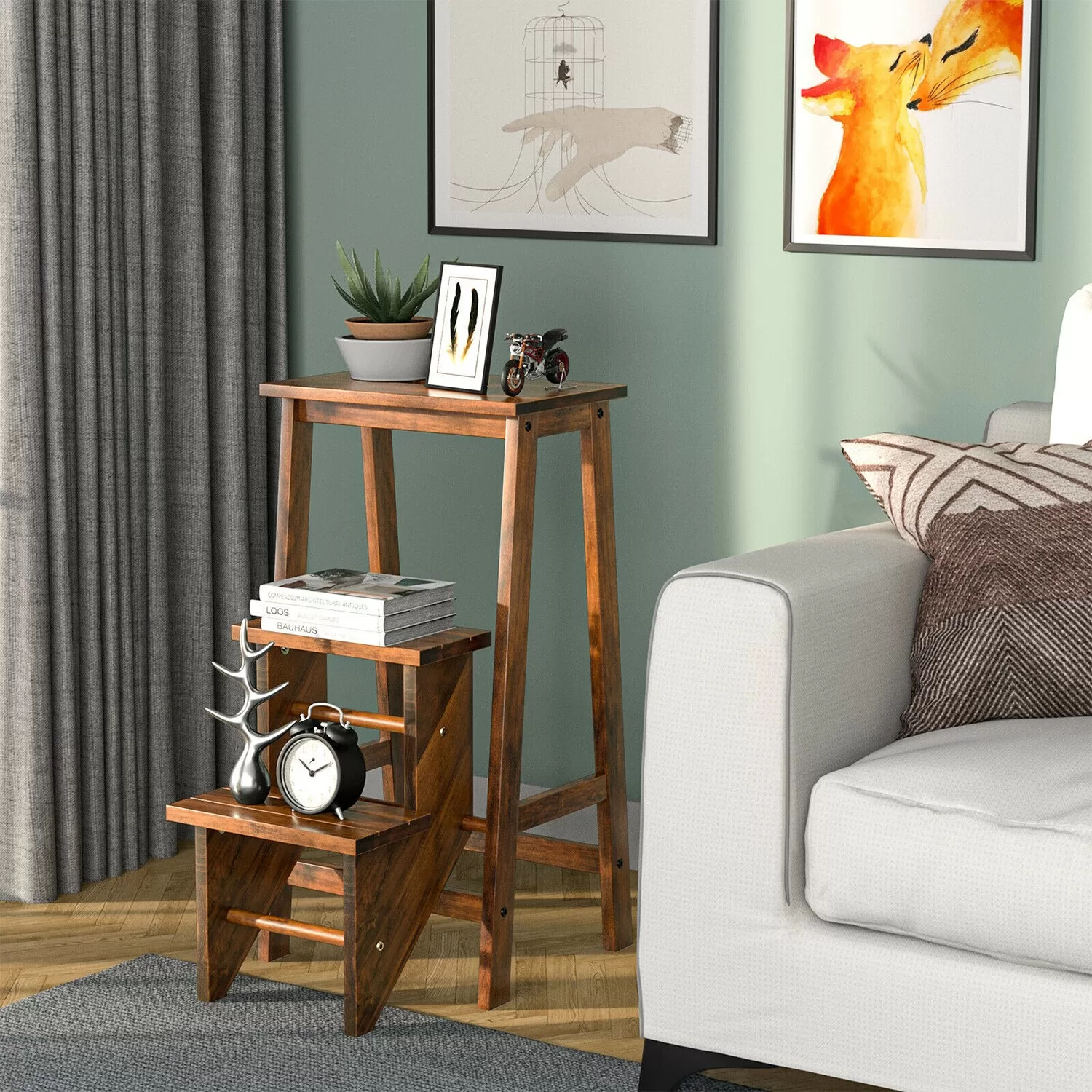WELLFOR 3-Step 200-lb Capacity Brown Wood Foldable Step Stool - Image 4