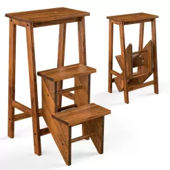 Alternative view of WELLFOR 3-Step 200-lb Capacity Brown Wood Foldable Step Stool