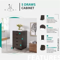 Naomi Home 5 Drawer Office Storage File Cabinet
