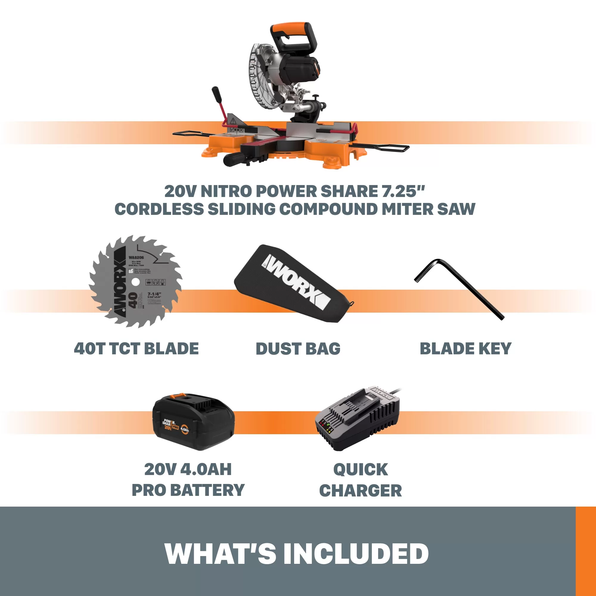 WORX Power Share POWER SHARE 7-1/4-in 20-volt Max Single Bevel Sliding Compound Cordless Miter Saw (Cordless) - Image 16