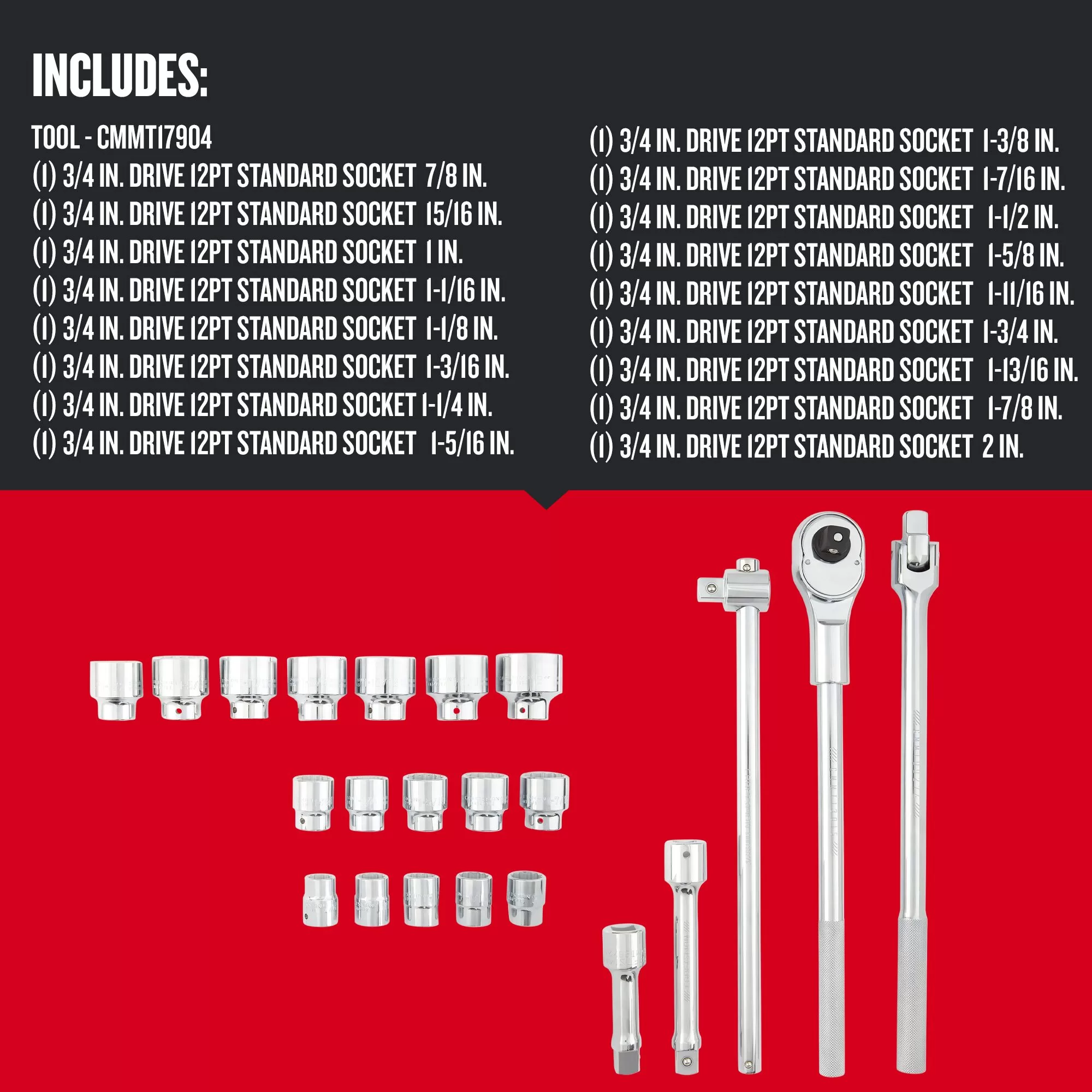 CRAFTSMAN 22-Piece Standard (SAE) and Metric Polished Chrome Mechanics Tool Set - Image 2