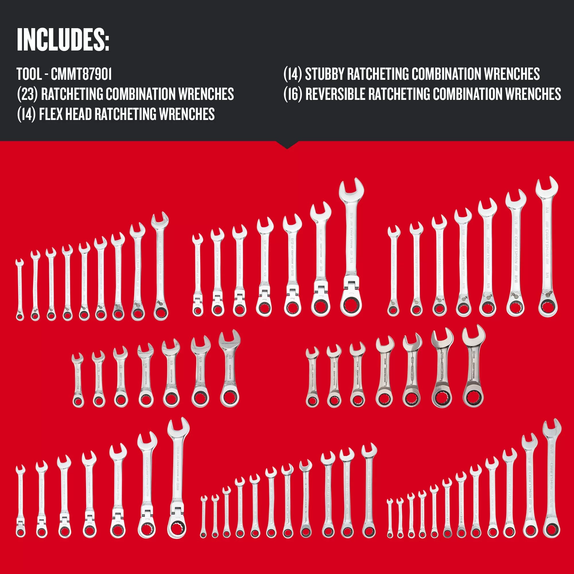 CRAFTSMAN 67-Piece Standard (SAE) and Metric Polished Chrome Mechanics Tool Set - Image 2