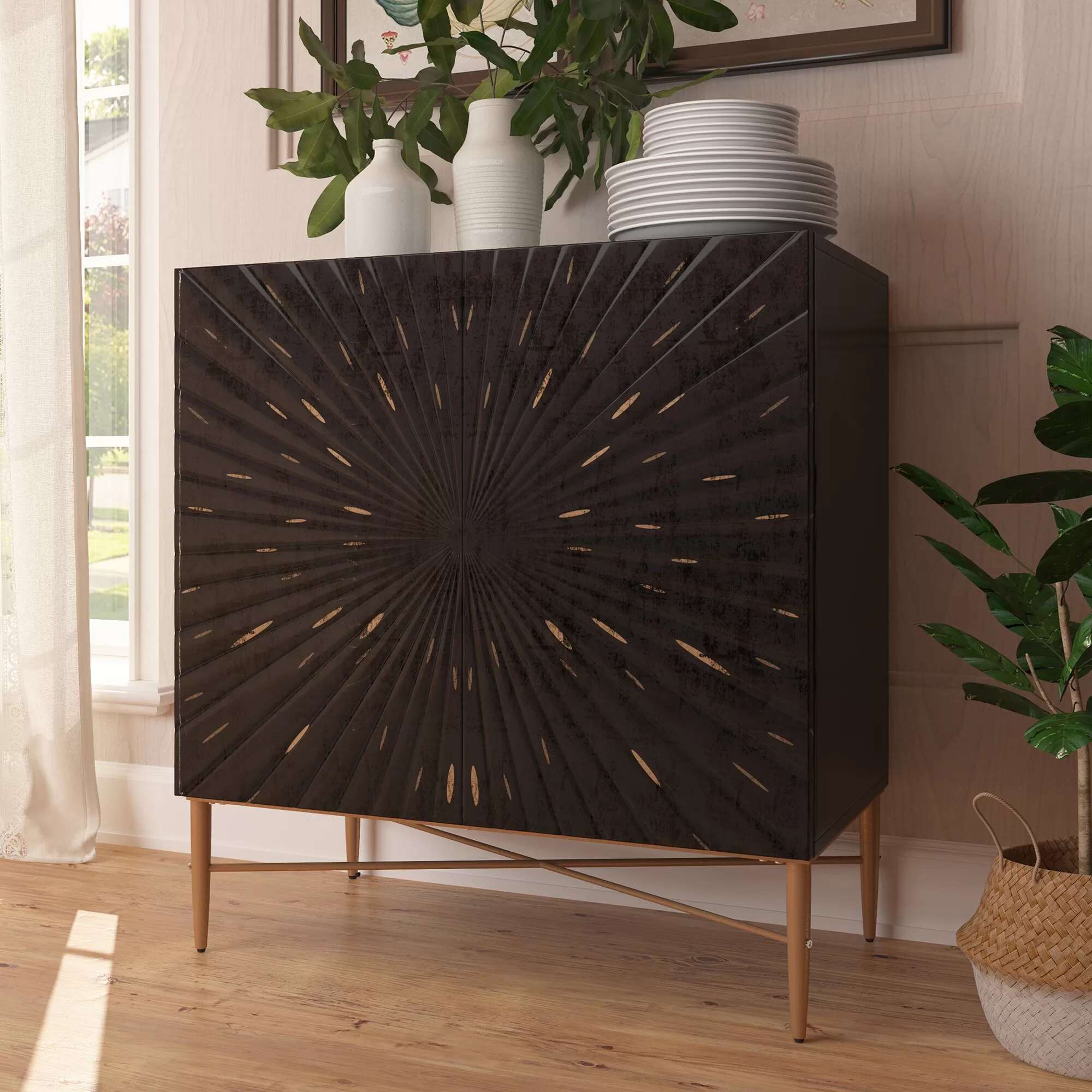 Clihome 2-Door Storage Cabinets 29.5-in W x 32-in H Wood Composite Black Freestanding Utility Storage Cabinet - Image 8