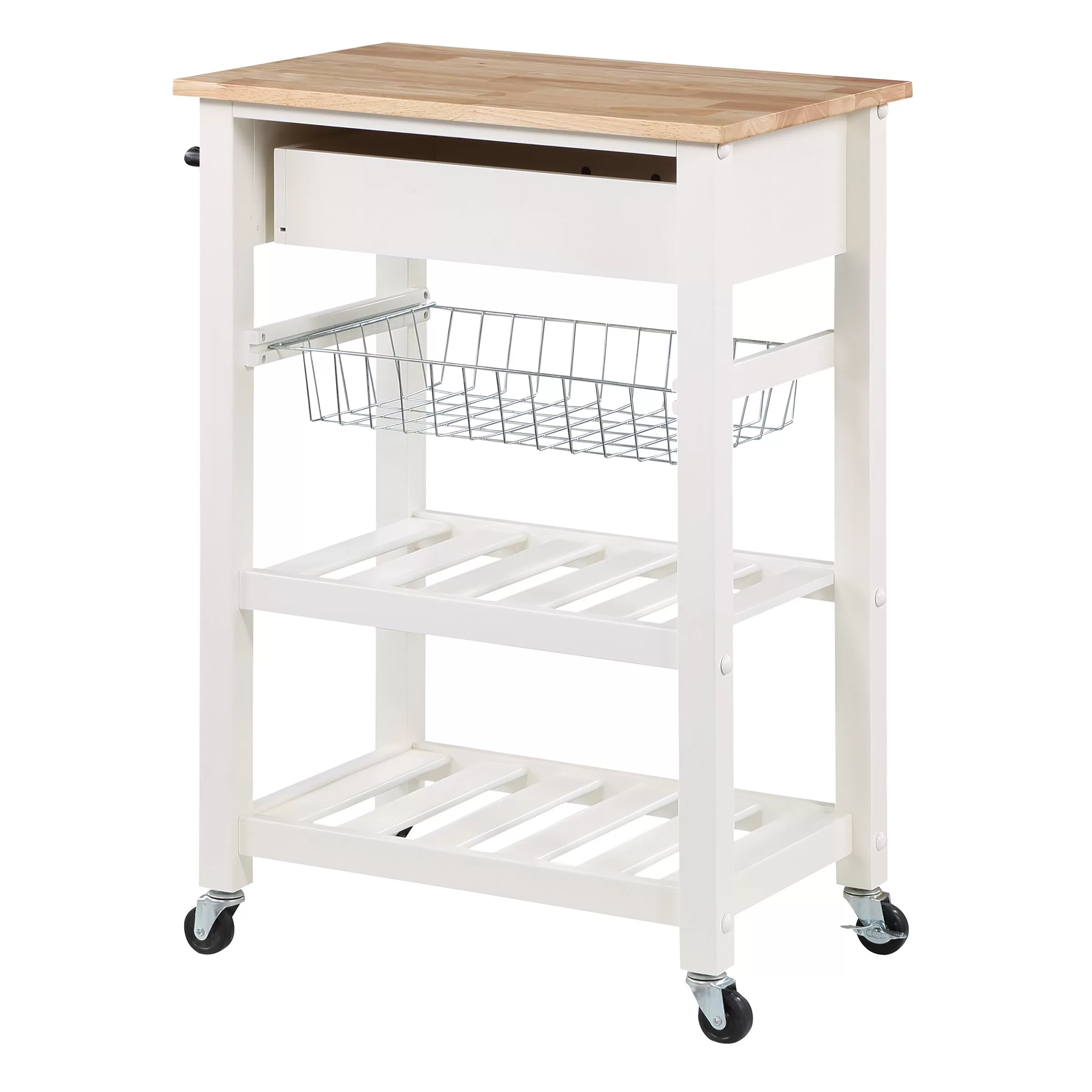 OSHOME White Wood Base with Wood Top Rolling Kitchen Cart (23.5-in x 15.75-in x 33.75-in) - Image 5