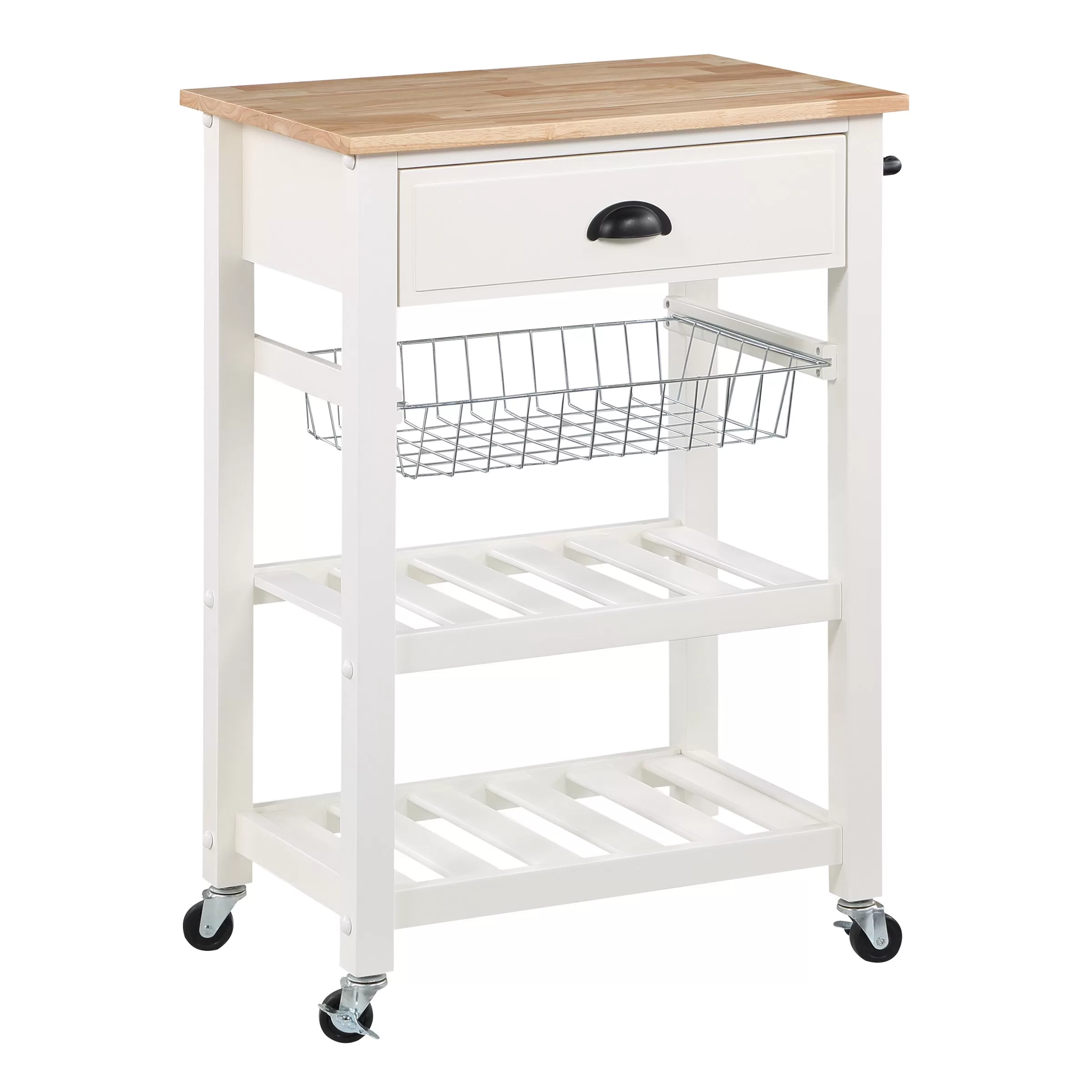OSHOME White Wood Base with Wood Top Rolling Kitchen Cart (23.5-in x 15.75-in x 33.75-in) - Image 3
