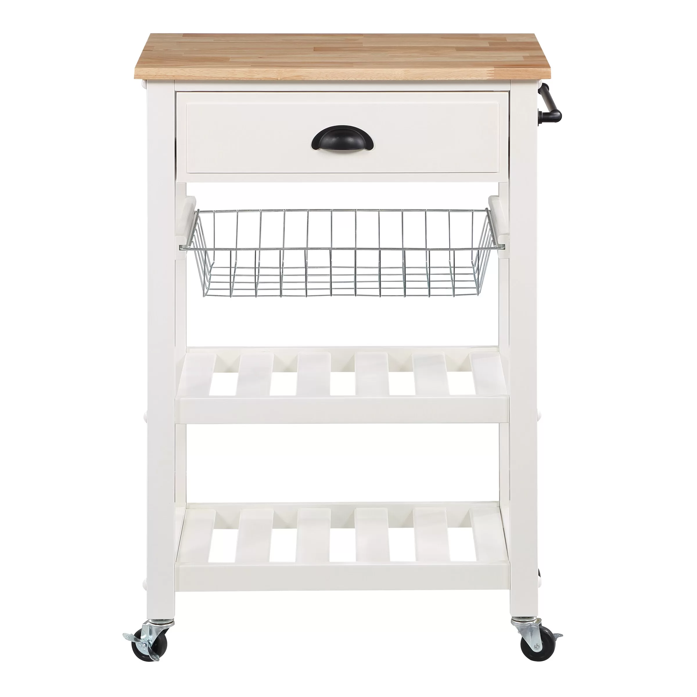 OSHOME White Wood Base with Wood Top Rolling Kitchen Cart (23.5-in x 15.75-in x 33.75-in) - Image 4