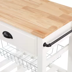Alternative view of OSHOME White Wood Base with Wood Top Rolling Kitchen Cart (23.5-in x 15.75-in x 33.75-in)