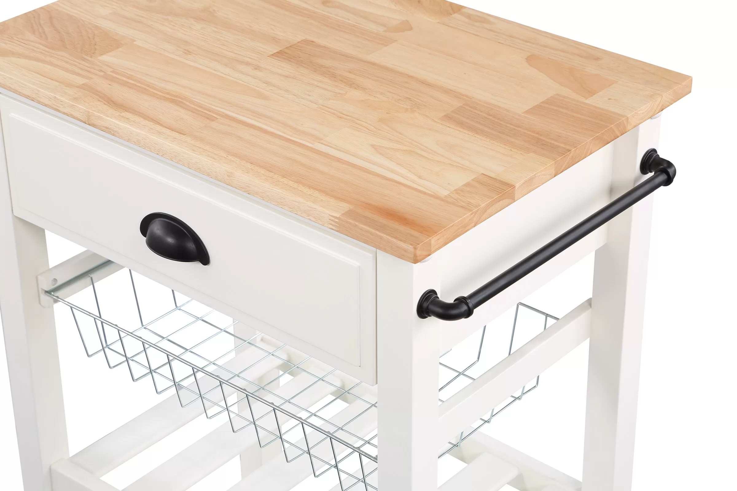 OSHOME White Wood Base with Wood Top Rolling Kitchen Cart (23.5-in x 15.75-in x 33.75-in) - Image 2