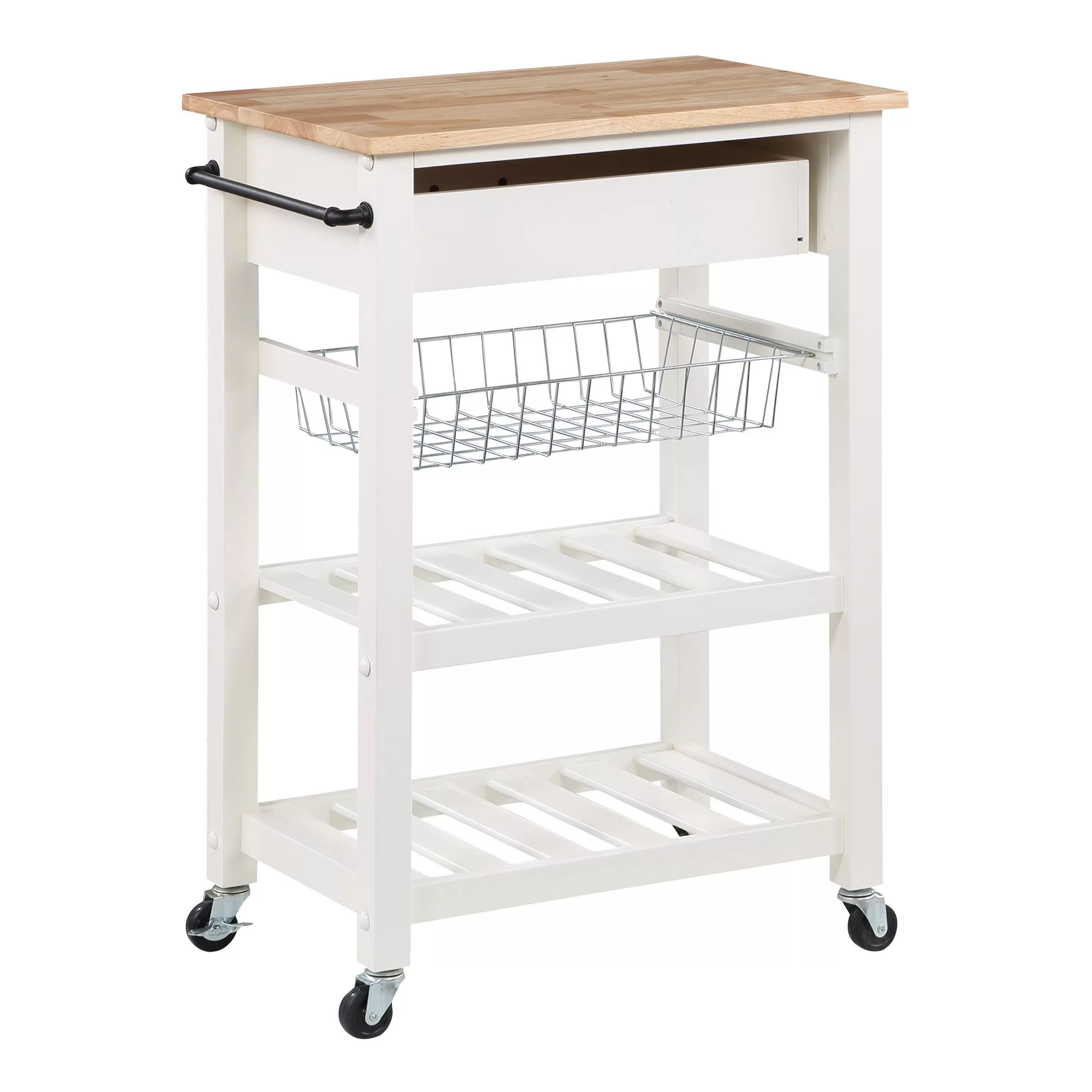 OSHOME White Wood Base with Wood Top Rolling Kitchen Cart (23.5-in x 15.75-in x 33.75-in) - Image 11