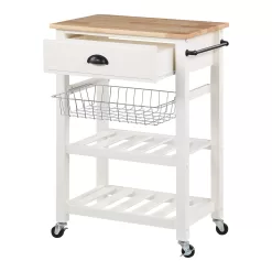 OSHOME White Wood Base with Wood Top Rolling Kitchen Cart (23.5-in x 15.75-in x 33.75-in)