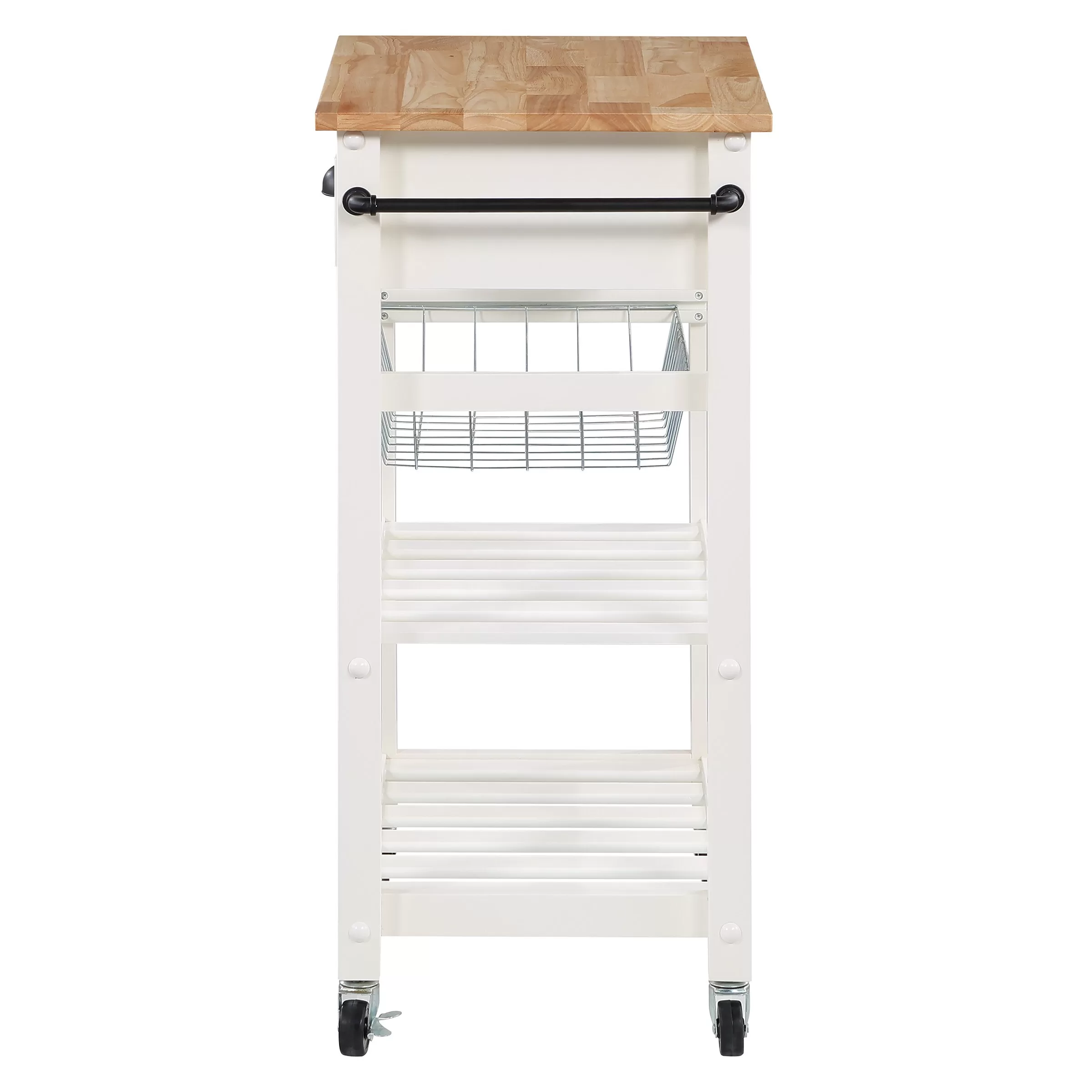OSHOME White Wood Base with Wood Top Rolling Kitchen Cart (23.5-in x 15.75-in x 33.75-in) - Image 9