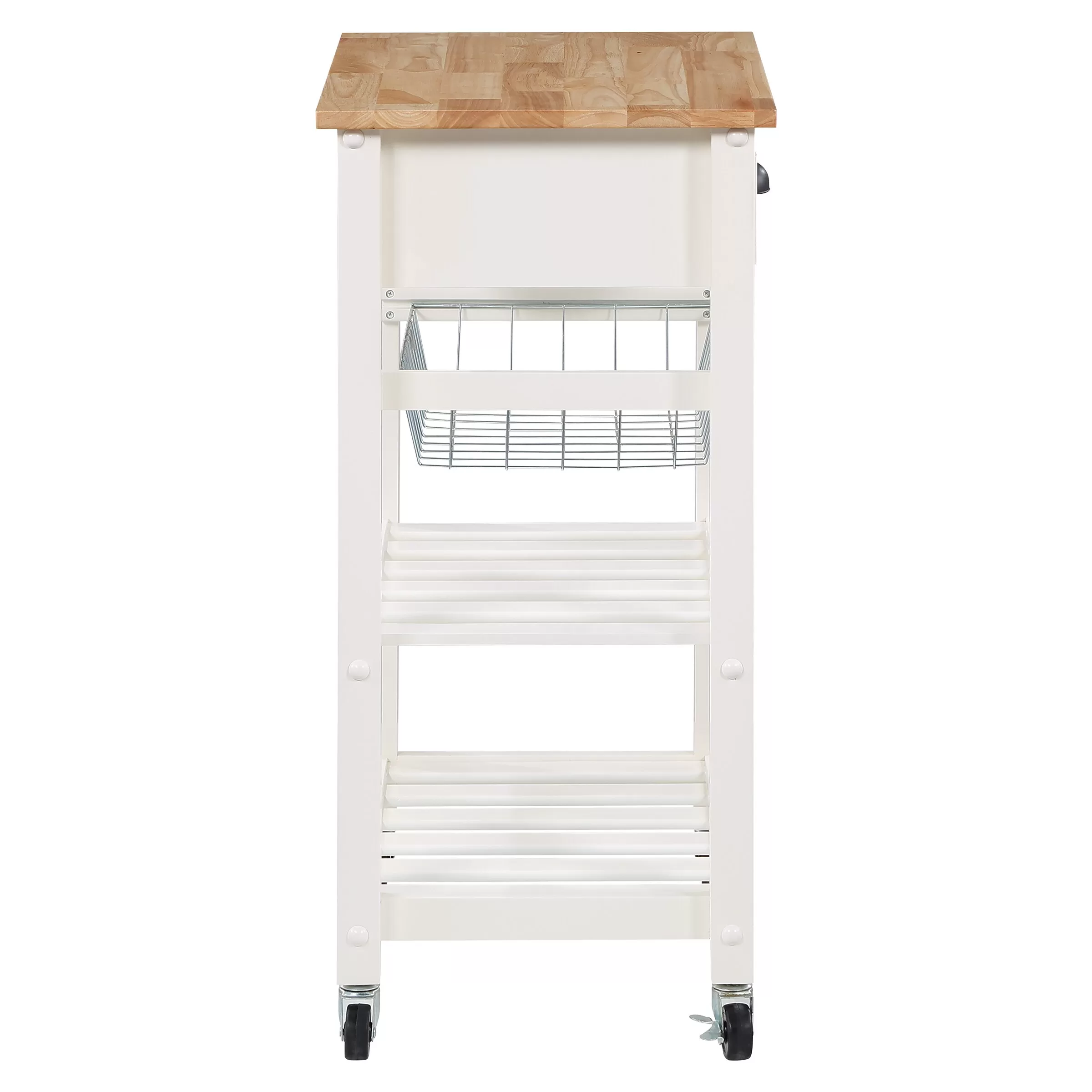 OSHOME White Wood Base with Wood Top Rolling Kitchen Cart (23.5-in x 15.75-in x 33.75-in) - Image 10